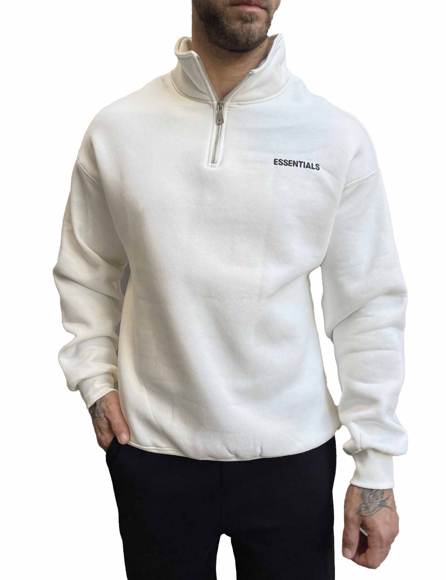 Ανδρικό λευκό φούτερ με μισό φερμουάρ και λογότυπο στο στήθος ES26003W φωτογραφία